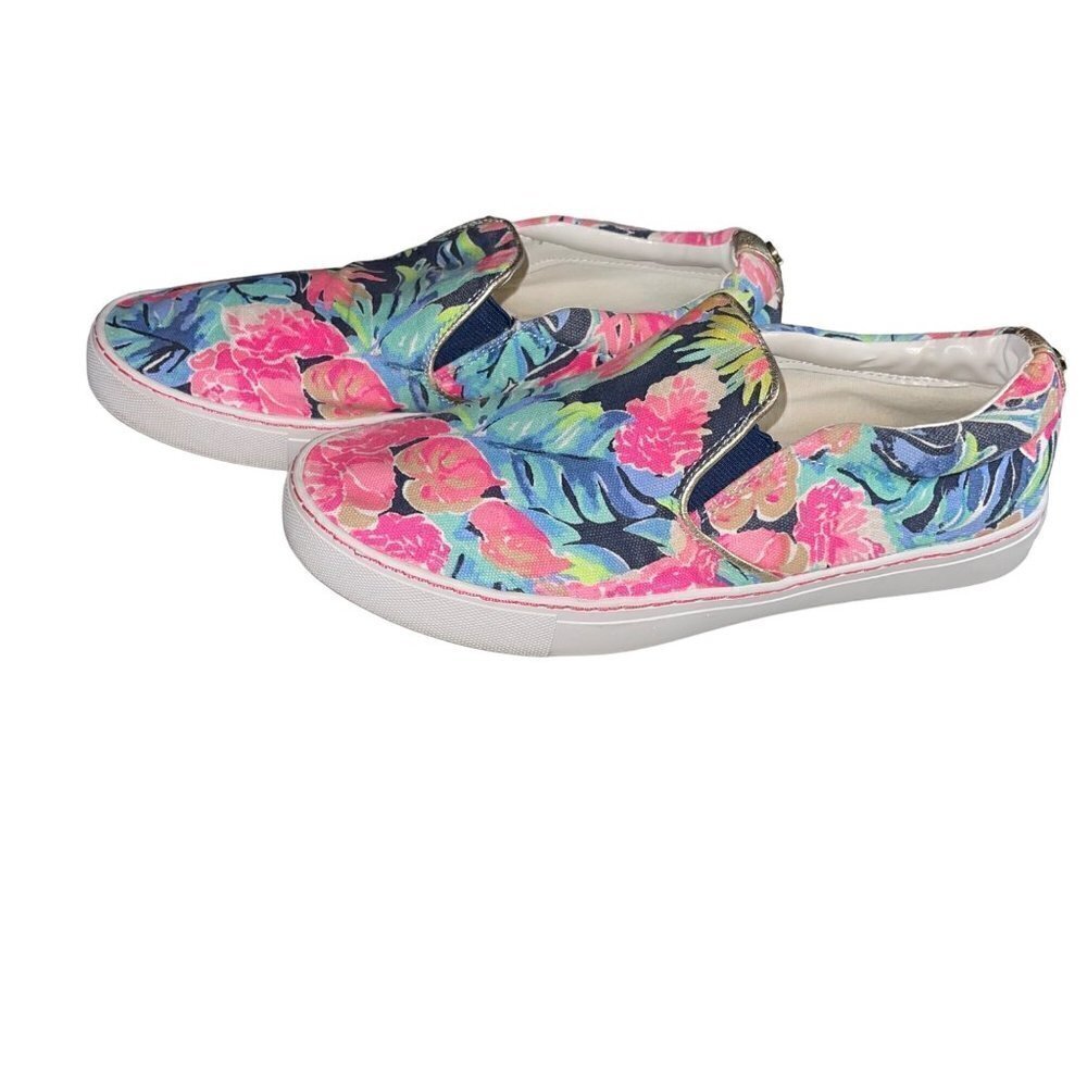 Lilly Pulitzer Sneakers Size 8 Pink Blue Tropical Floral Canvas Slip On